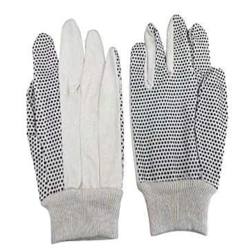 Cotton White knitting Black PVC Dotted  Mechanical Work Gloves